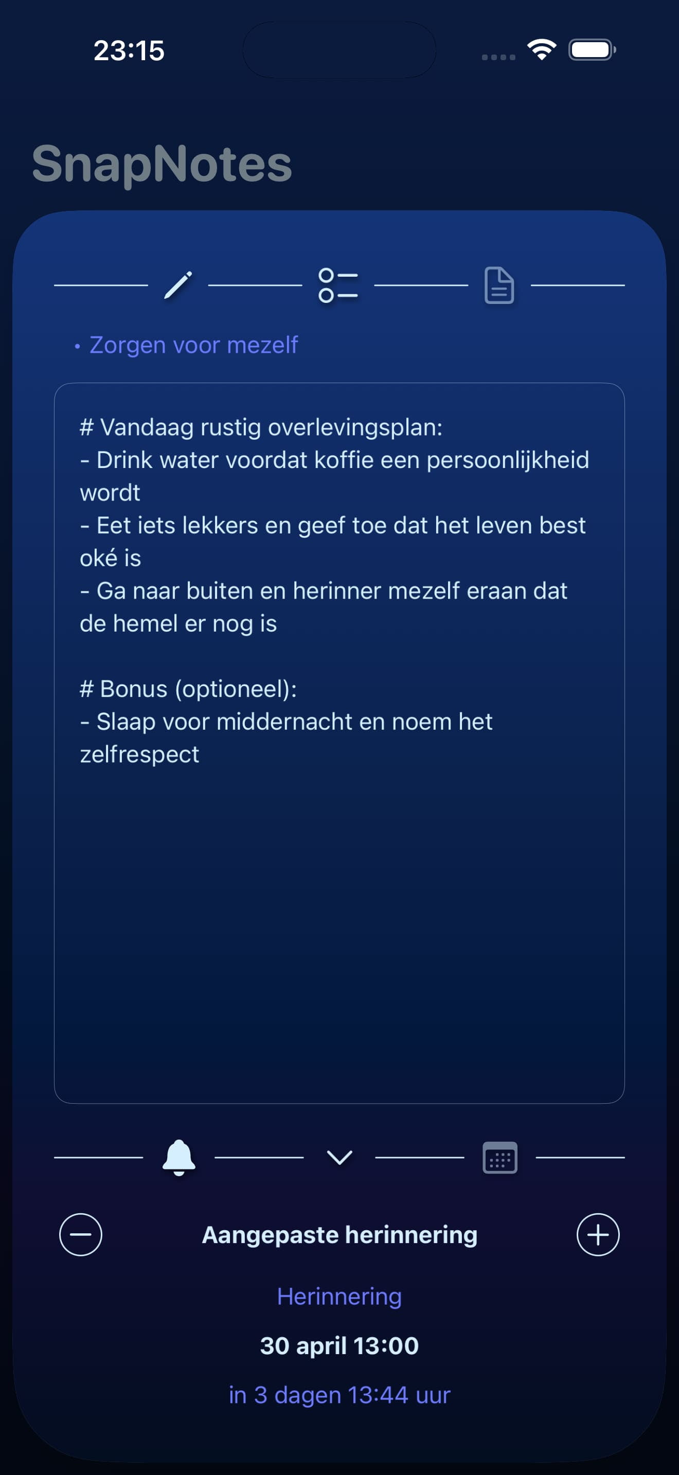 Scherm Bewerken en herinneringen