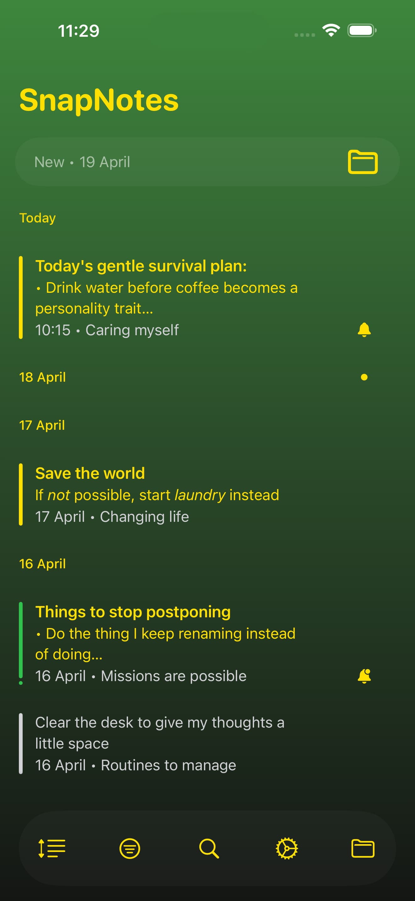 Theme Nature appearance screen